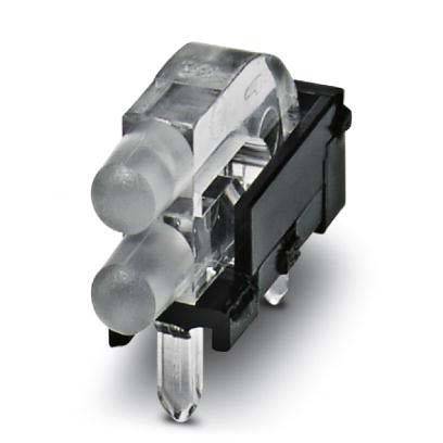 Ein optischer Sensor mit zwei zylindrischen Komponenten, montiert auf einer schwarzen und transparenten Basis, wahrscheinlich für elektronische oder Automatisierungszwecke.