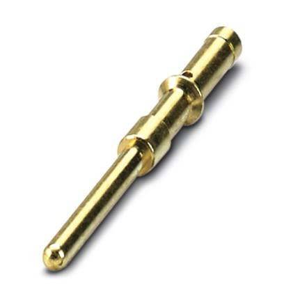Ein vergoldeter Metallkontaktstift mit zylindrischer Form, versehen mit zwei Rillen und einer glatten Oberfläche, der für elektrische Verbindungen verwendet wird.