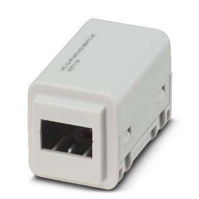 Ein weißer rechteckiger Kunststoff-Modulstecker, wahrscheinlich zum Verbinden von Kabeln oder Drähten in elektrotechnischen oder telekommunikationssystemen verwendet.