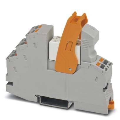 Ein grauer und orangefarbener Elektromagnetschalter mit mehreren Anschlüssen und einem Hebel, der zur Steuerung von Stromkreisen in industriellen Umgebungen verwendet wird.