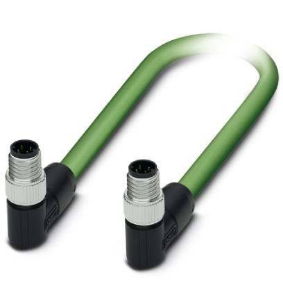 Ein grünes U-förmiges industrielles Kabel mit Anschlüssen an beiden Enden wird gezeigt.