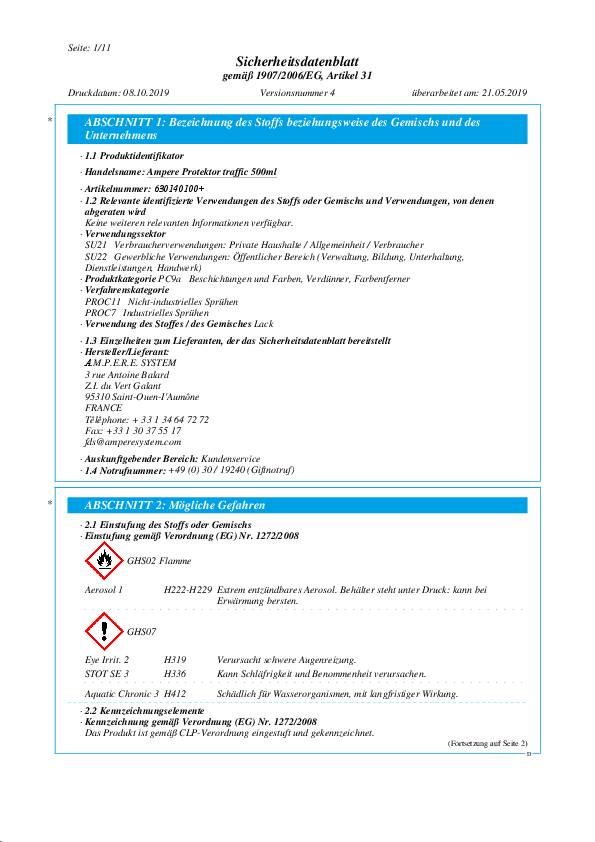 A.M.P.E.R.E. Schutzlack Protektor Traffic, transparent, 500ml/Dose