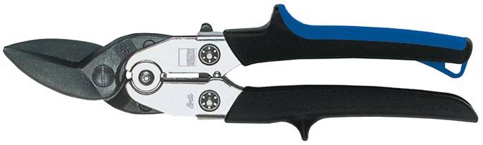 Ein Metalllocher mit schwarzen und blauen Griffen, der für präzises Papierlochen konzipiert ist und die Schrauben und Hebelmechanik zur Bedienung zeigt.