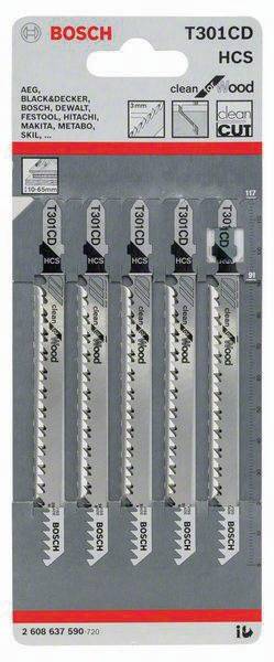 Stichsägeblatt T 301 CD Gesamt-L.117mm Zahnt.3mm HCS 5 St./Karte BOSCH