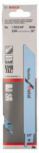 Säbelsägeblatt S 922 AF L.150mm B.19mm TPI 24 1mm gewellt,gefr.5 St./Karte BOSCH
