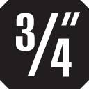 Schwarzes achteckiges Schild mit großem „3/4