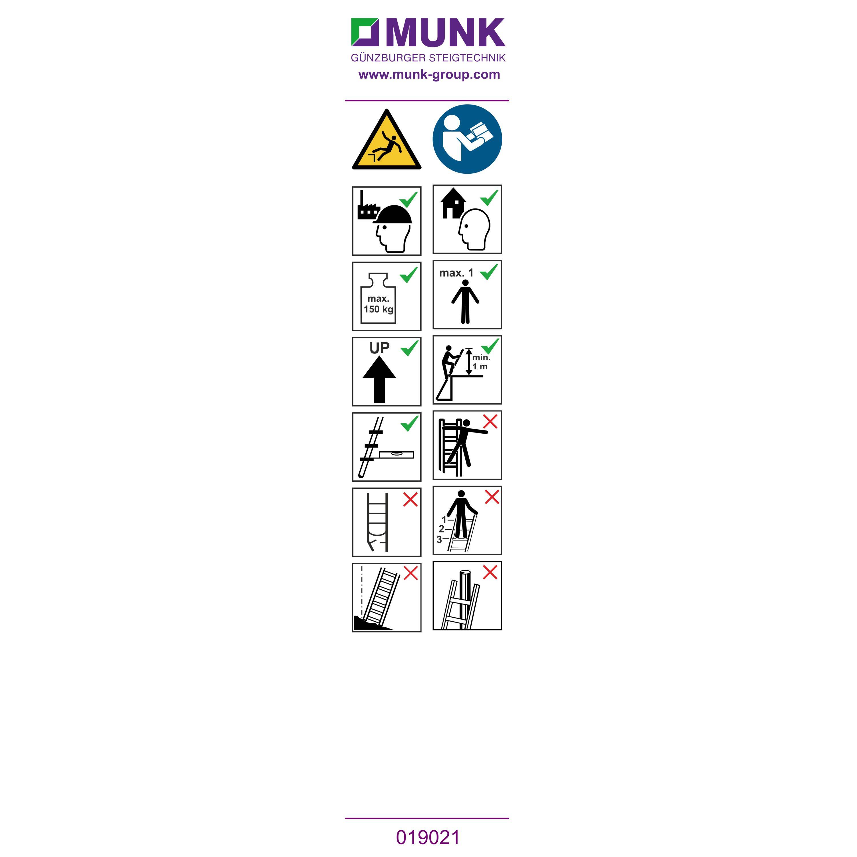 Munk Hinweis-Aufkleber für Stufen-Anlegeleiter Aufkleber 19021