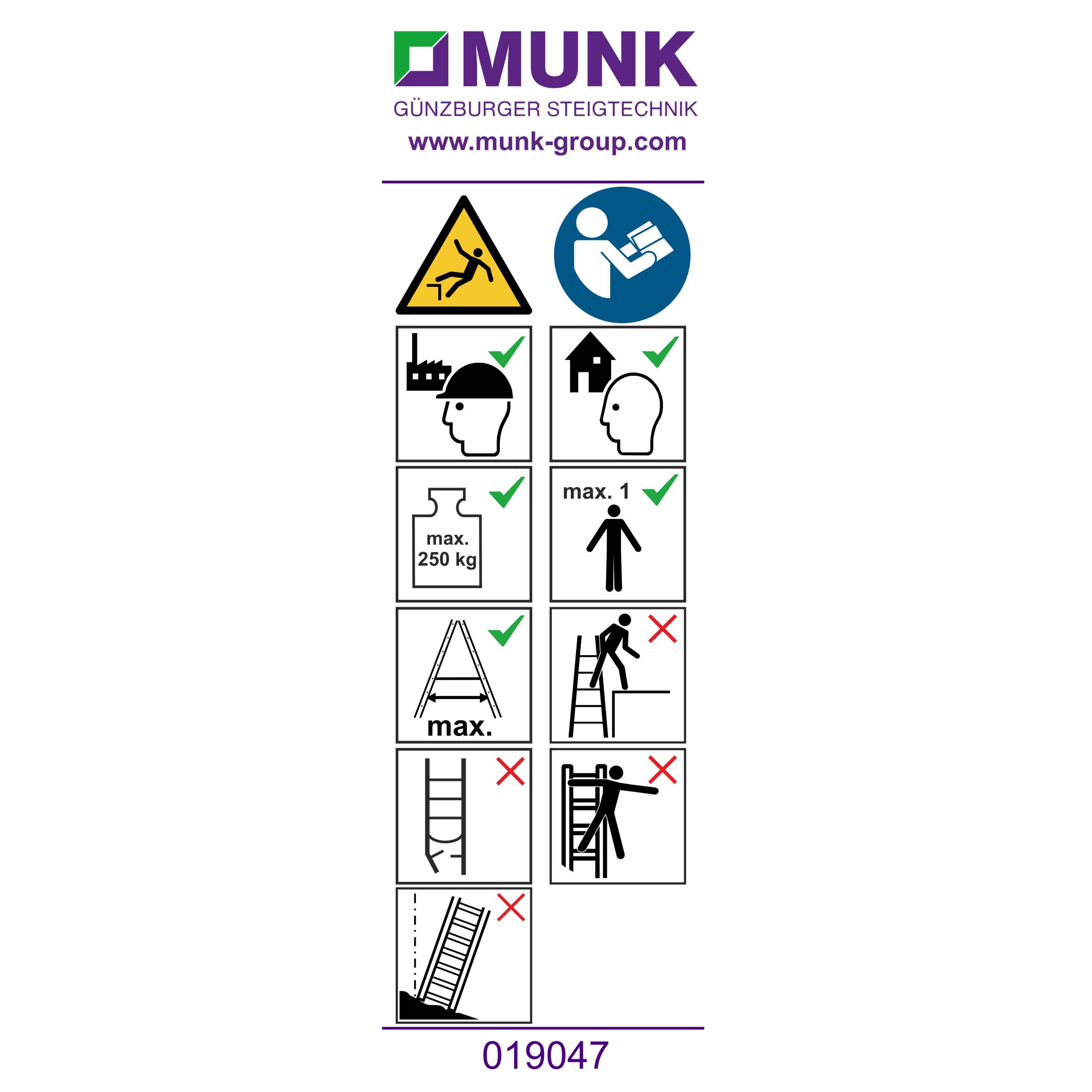 Munk Hinweis-Aufkleber für Stehleitern 250 kg einseitig begehbar Aufkleber 19047