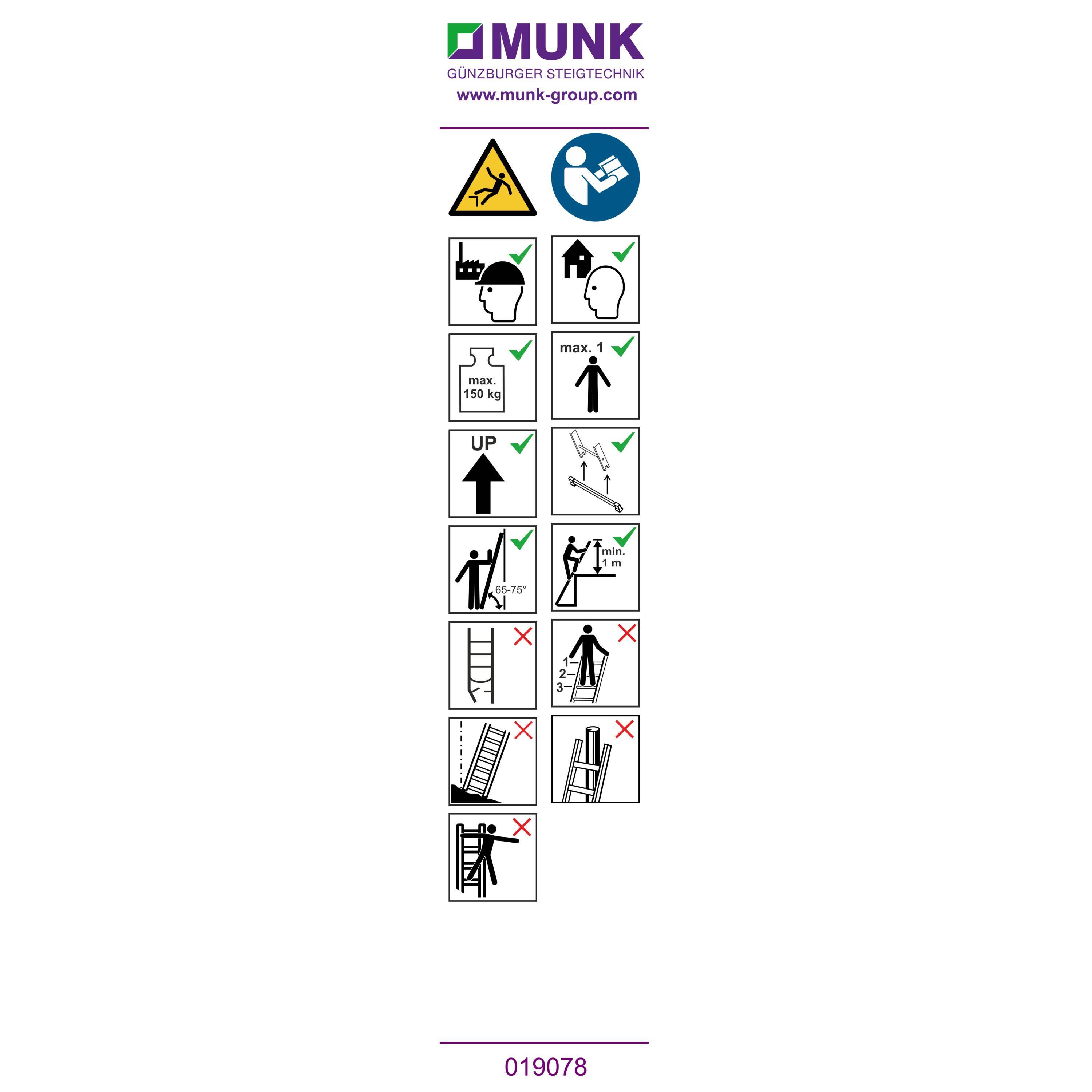 Munk Hinweis-Aufkleber für Sprossen-Anlegeleiter über 3 m (Traverse) Aufkleber 19078