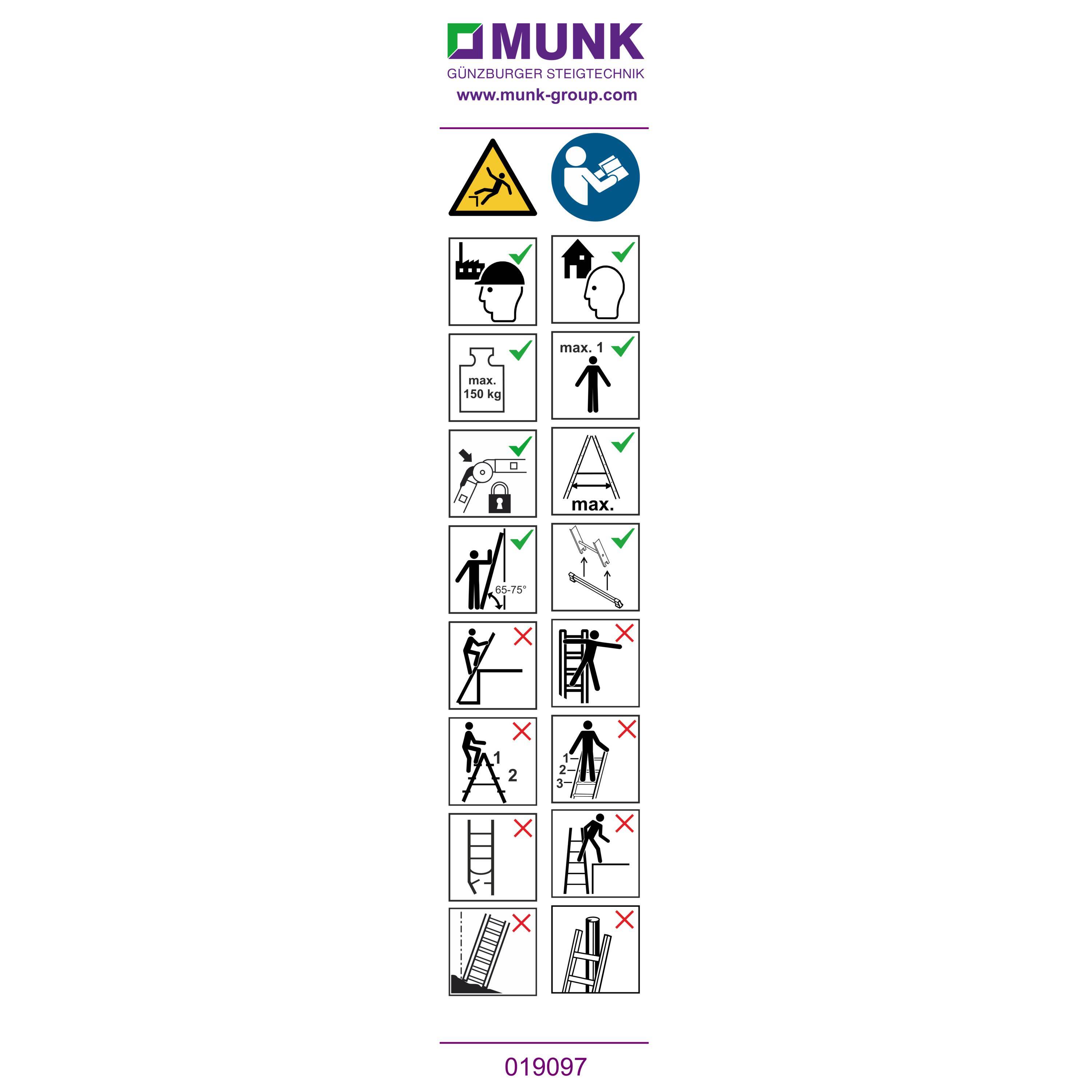 Munk Hinweis-Aufkleber für Teleskopleiter mit zwei Quertraversen Aufkleber 19097