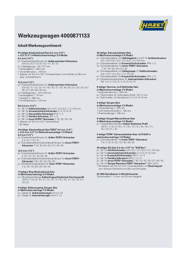 Wkz.wagen 177 B780xT498xH915mm 300kg 7 Schubl.217-tlg.Stahlbl.HAZET