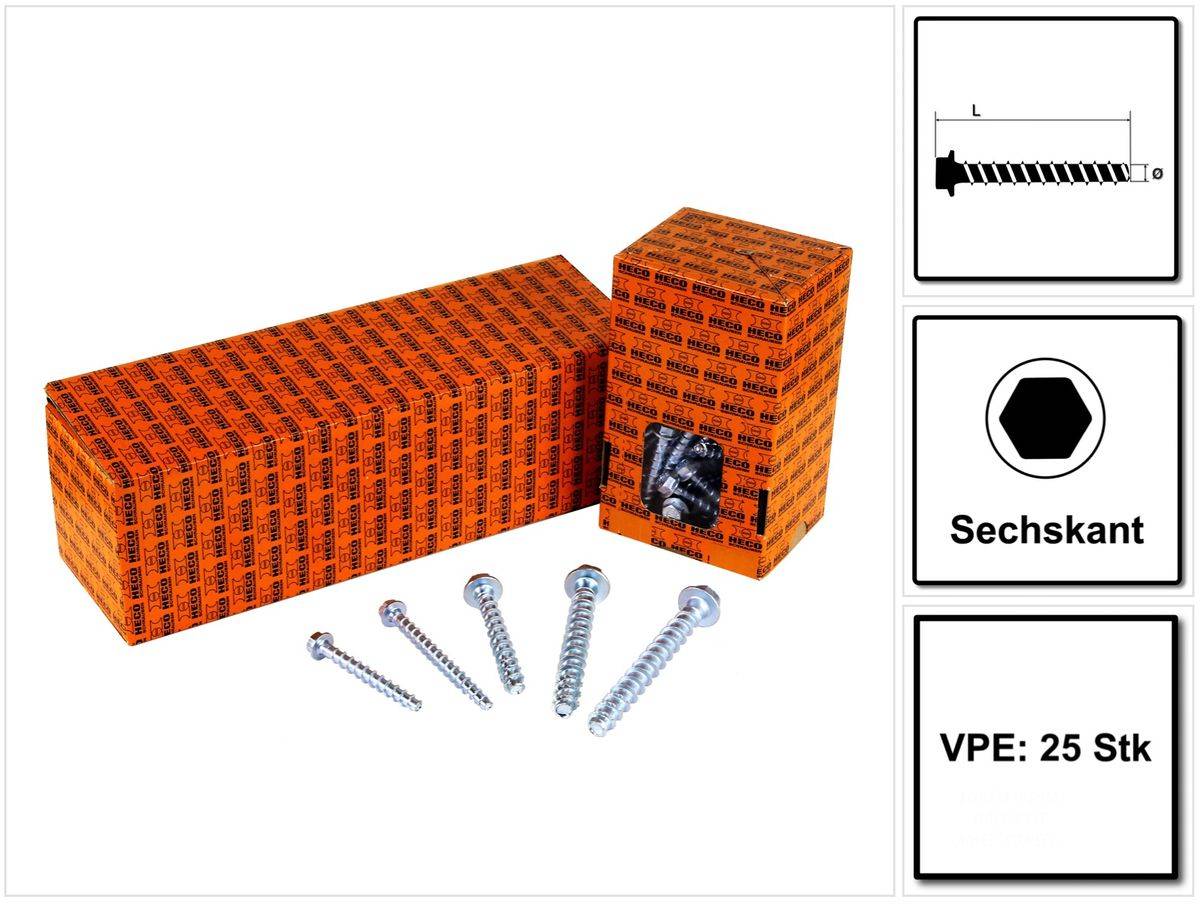 HECO MULTI-MONTI-plus SS Betonschraube 10 x 70 mm 25 Stk. SW 13 Sechskantkopf verzinkt A2K ( 48401 )