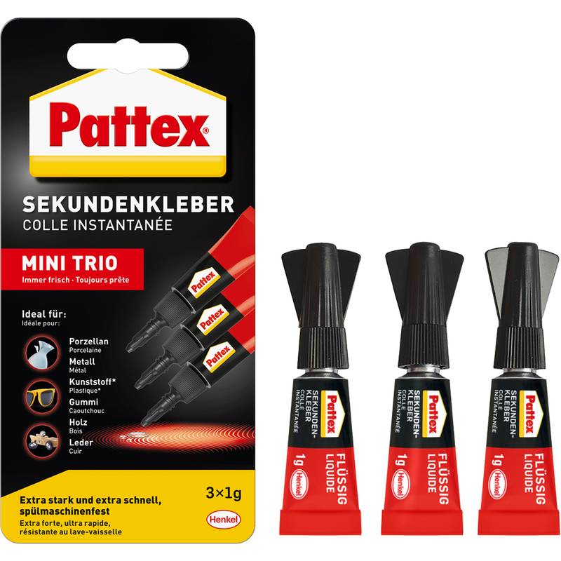 Pattex Sekundenkleber MINI TRIO, 3 Tuben à 1 g