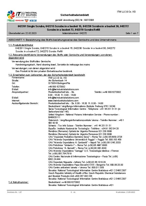 Handreinigungstuch Scrubs o.Eins.v.Wasser 72 St.Eimer SCRUBS