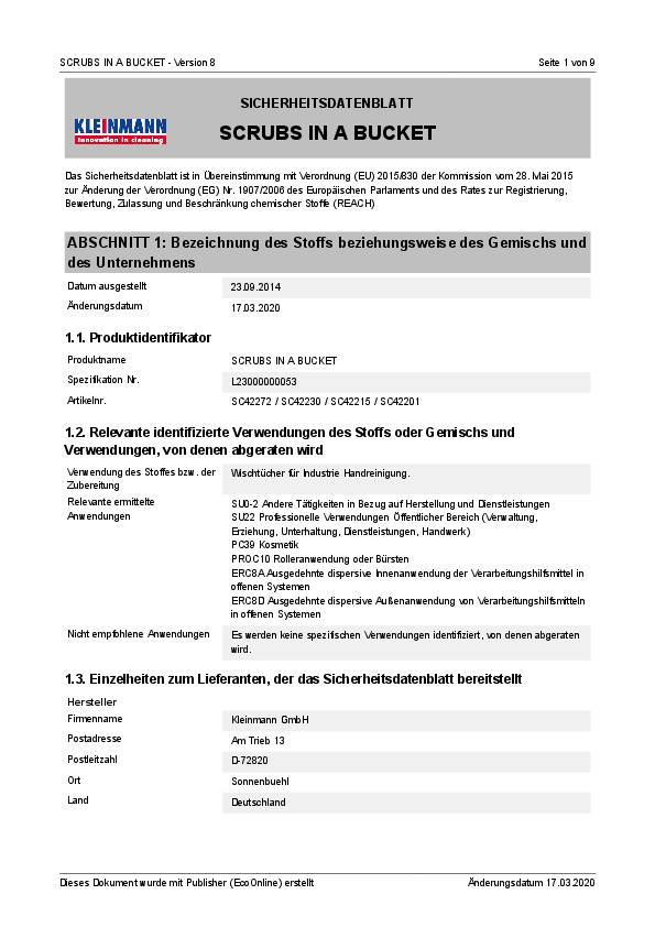 Handreinigungstuch Scrubs o.Eins.v.Wasser 72 St.Eimer SCRUBS