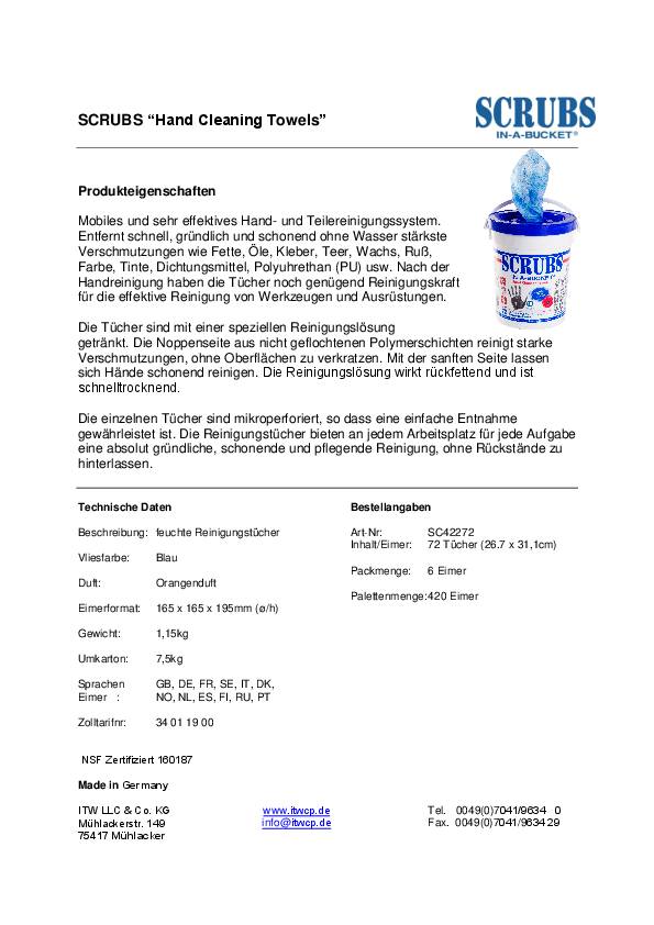 Handreinigungstuch Scrubs o.Eins.v.Wasser 72 St.Eimer SCRUBS