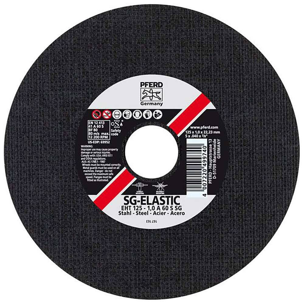 Trennscheibe - PFERD - für Stahl - Härtegrad S - gerade Ausführung - Bezeichnung EHT 125-1,0 A 60 S SG/22,23 - Maße (D x T/U x H) 1 x 22,23 mm -