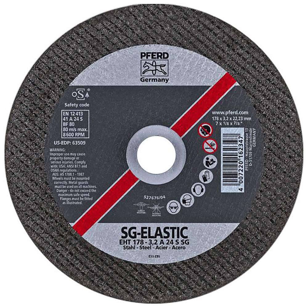 Trennscheibe - PFERD - für Stahl - Härtegrad S - gerade Ausführung - Bezeichnung EHT 178-3,2 A 24 S SG/22,23 - Maße (D x T/U x H) 178 x 3,2 x 22,2