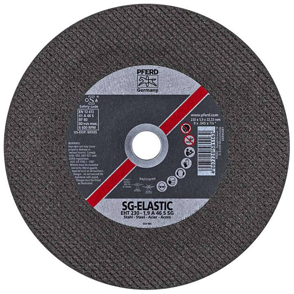 Trennscheibe - PFERD - für Stahl - Härtegrad S - gerade Ausführung - Bezeichnung EHT 230-1,9 A 46 S SG/22,23 - Maße (D x T/U x H) 230 x 1,9 x 22,2
