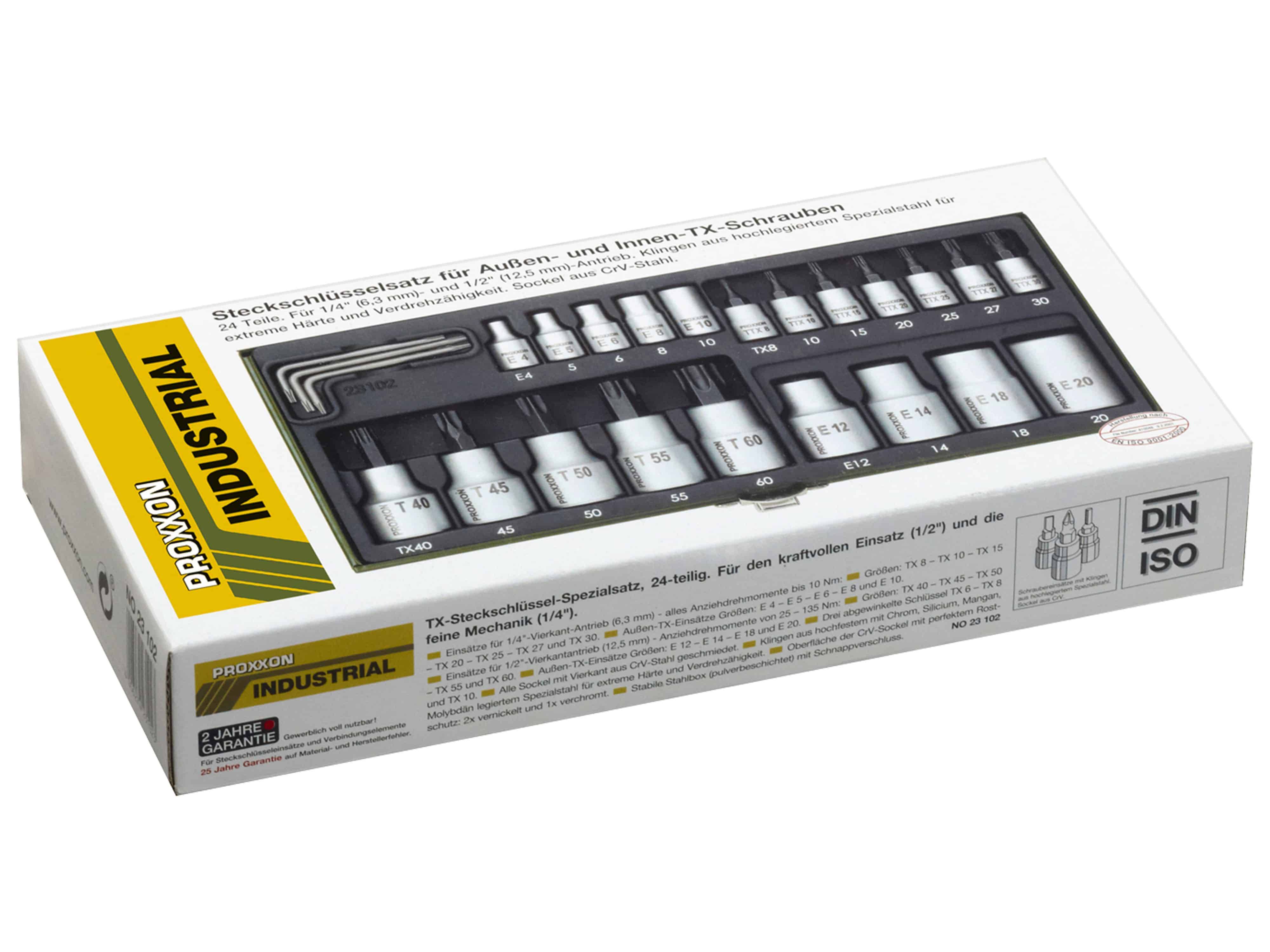 PROXXON Steckschlüsselsatz TX, 23102, 1/4" + 1/2", 24-teilig