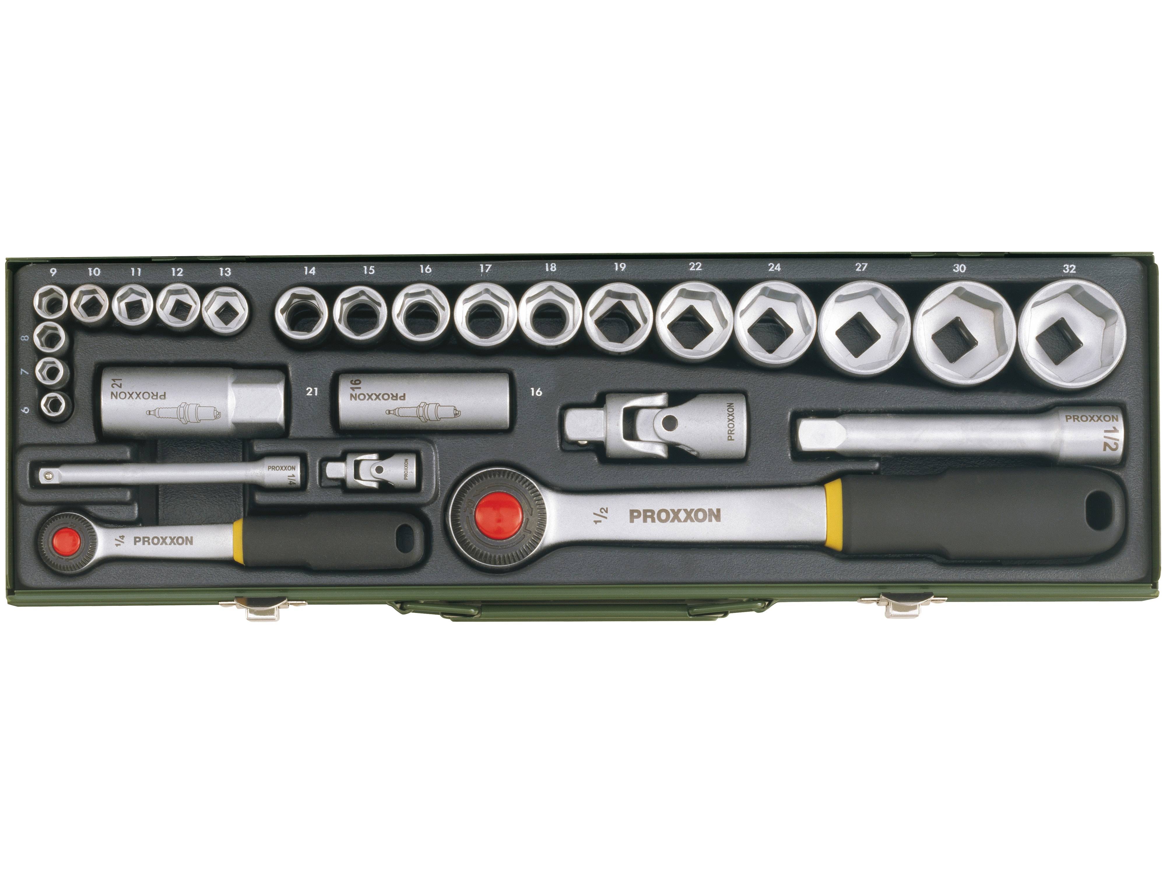 PROXXON PKW-Steckschlüsselsatz mit 1/4"- und 1/2"-Ratsche, 23020, 27-teilig