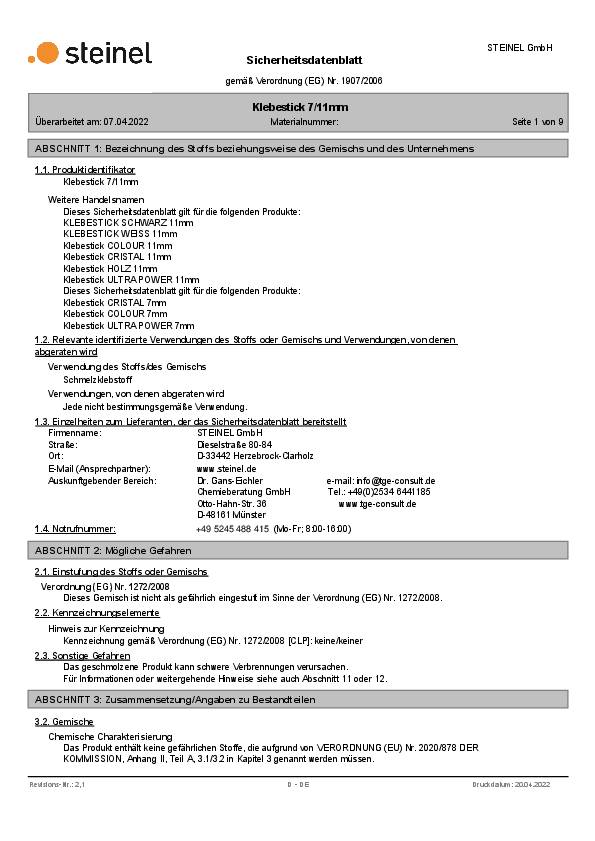 Klebesticks CRISTAL L.250mm Klebepatronen-Ø 11mm 1000g STEINEL