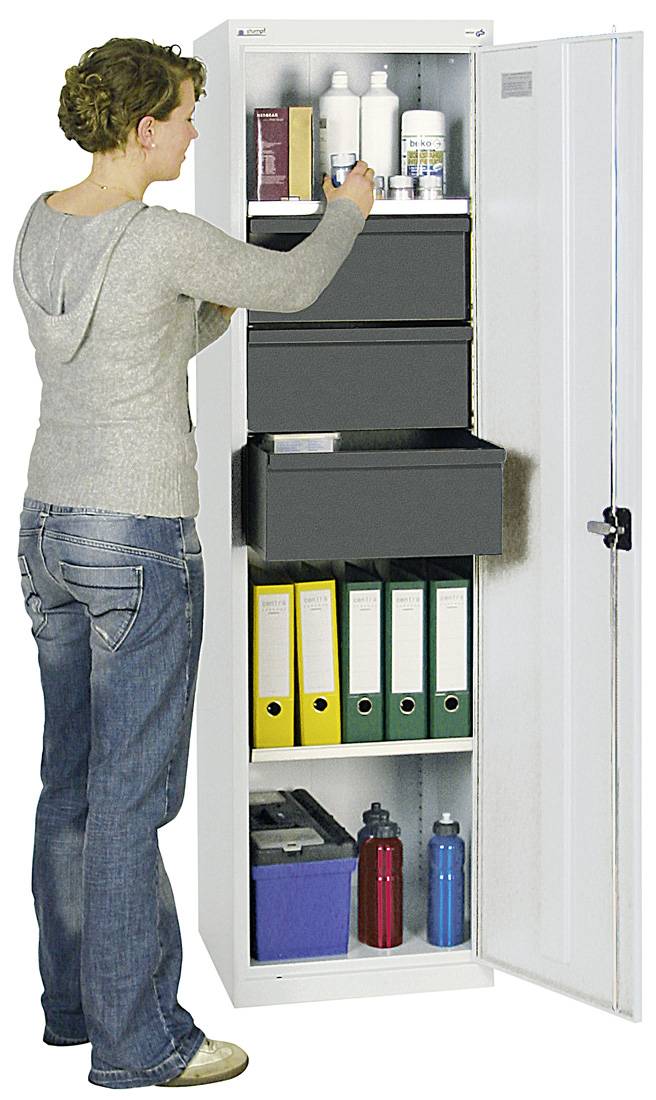 Werkzeug- und Materialschrank Serie 3000, 7035/7035, 3 Schubladen 200 mm, 3 Wann