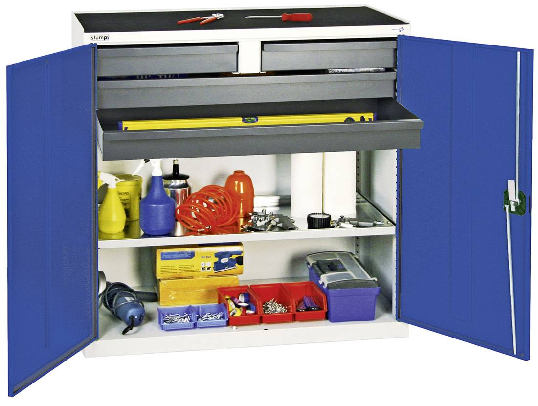 Werkzeug- und Materialschrank Serie 3000, 7035/5010, 2 Schubladen 100 mm, 2 Schu 3007474