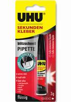 UHU Sekundenkleber, Gel, Cyanacrylat-Klebstoff, Röhre, 3 g