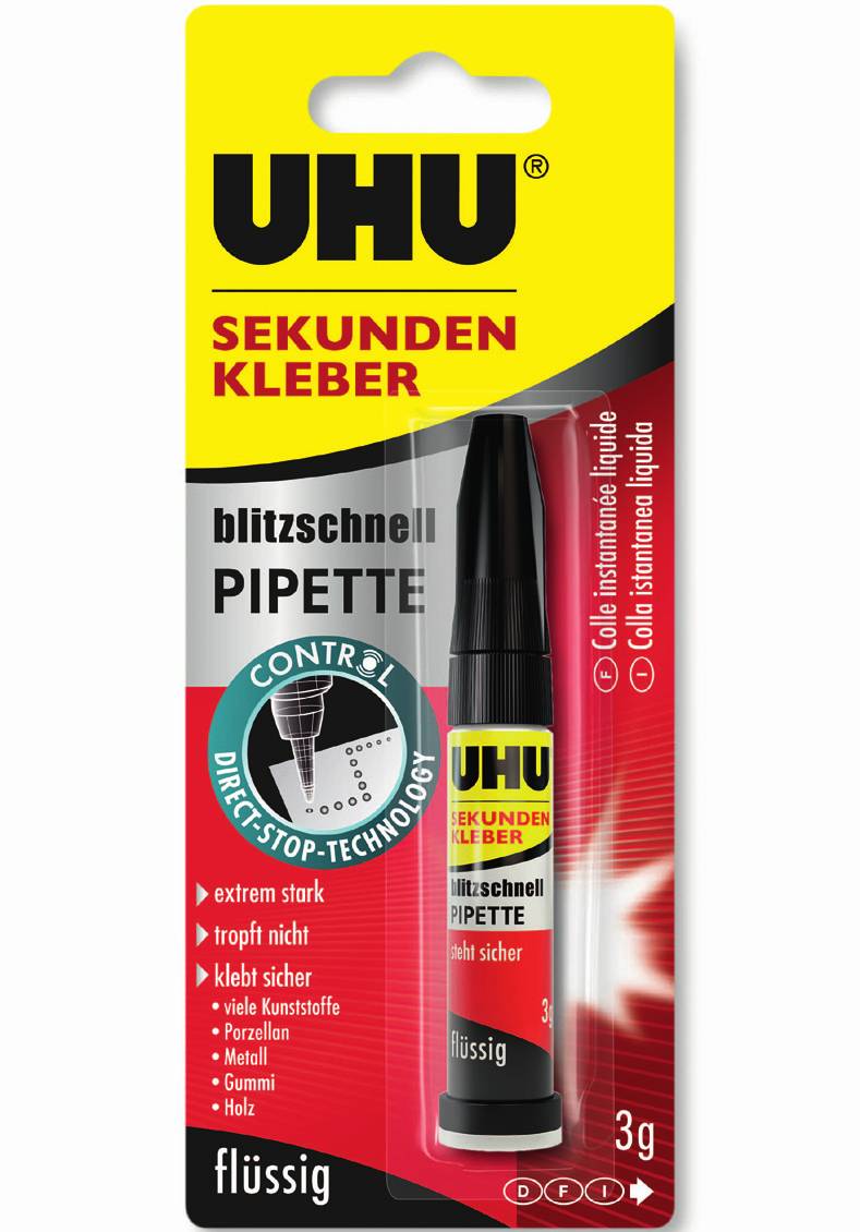 UHU Sekundenkleber - Gel - Cyanacrylat-Klebstoff - Röhre - 3 g