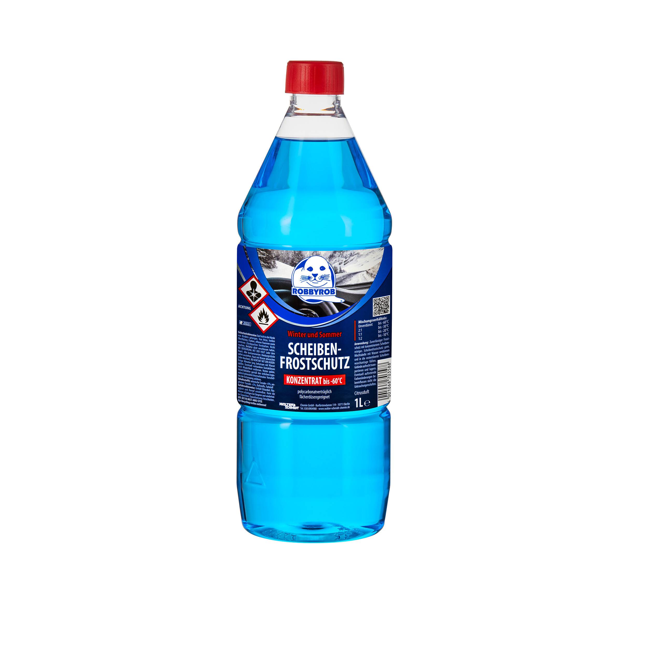 Flasche mit blauem „Scheiben-Frostschutz
