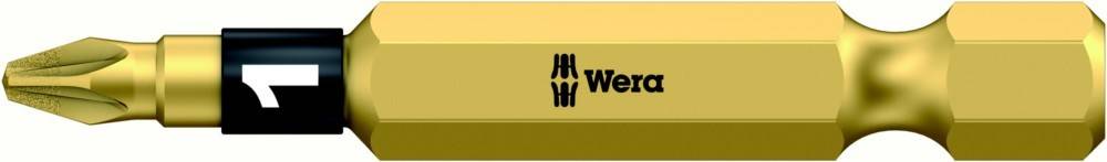 Nahaufnahme eines goldfarben Wera-Schraubendreherbits mit dem Wera-Logo auf der Welle.