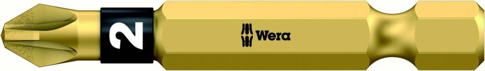 Goldener Phillips-Schraubendreher-Bit Größe 2 mit Wera-Logo auf dem Schaft.