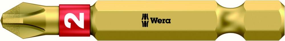 Goldener Wera-Schraubendreheraufsatz mit einem roten Band, auf dem die Nummer 2 steht, und einer Phillips-Spitze, dargestellt auf weißem Hintergrund.