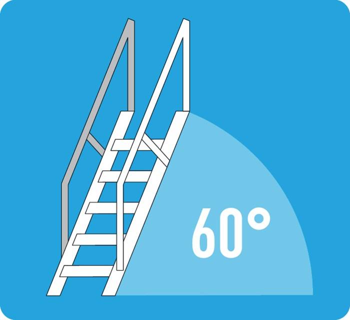 Treppe m.eins.Handlauf Stufen-B.600mm senkr.H.max.2250mm A.1370mm 60Grad ZARGES