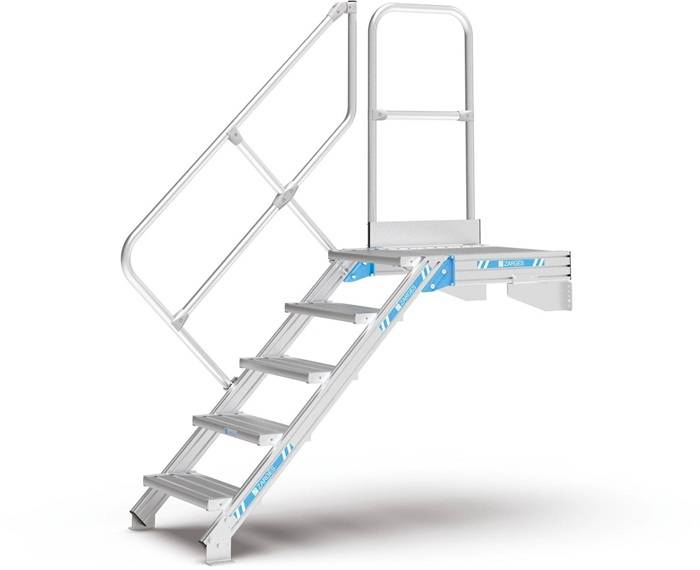 Treppe 17Stufen 45Grad H.3650mm LM m.Plattform Ausl.4371mm Stufen-B.600mm Zarges