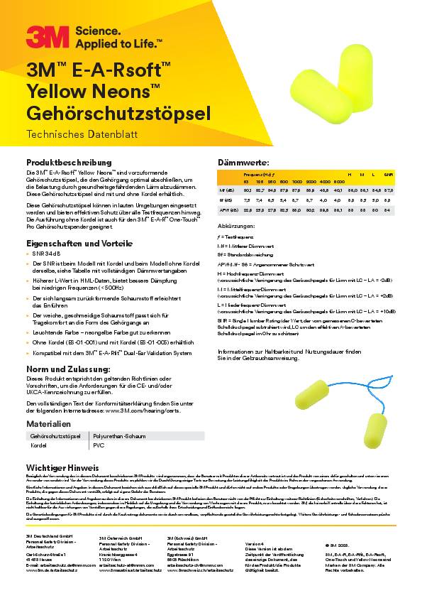 Gehörschutzstöpsel E-A-RSoft™ Yellow Neons Refill SNR 36 dB 500 PA/Dispenser