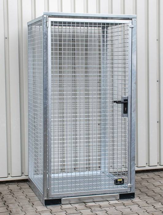 Gasflaschencontainer B1085xT1140xH2170mm verzinkt m.Dach m.TränenblechbodenBAUER