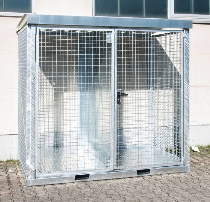 Gasflaschencontainer B2535xT1575xH2260mm verzinkt m.Dach m.TränenblechbodenBAUER