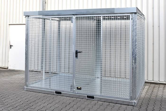 Gasflaschencontainer B3135xT2170xH2260mm verzinkt m.Dach m.TränenblechbodenBAUER