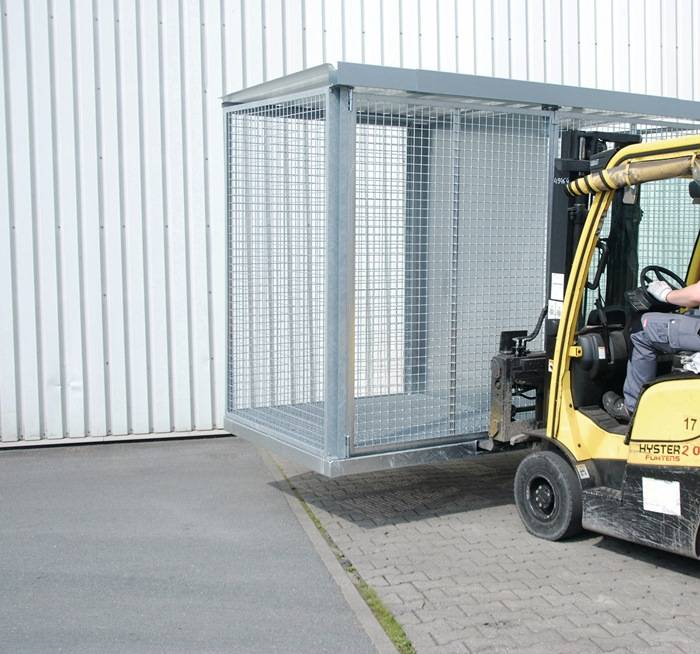 Gasflaschencontainer B3135xT2170xH2260mm verzinkt m.Dach m.TränenblechbodenBAUER