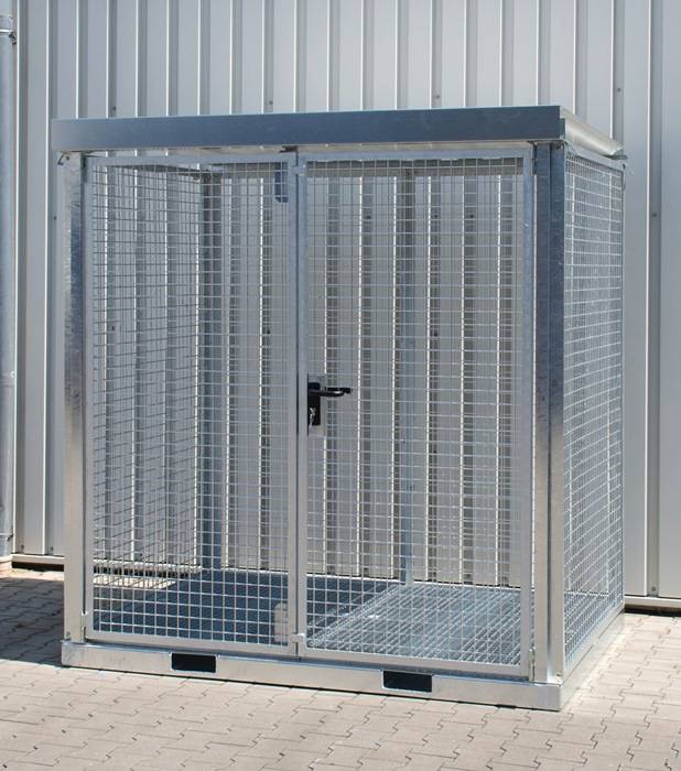 Gasflaschencontainer B2115xT1570xH2260mm verzinkt,m.Dach m.Gitterrostboden BAUER