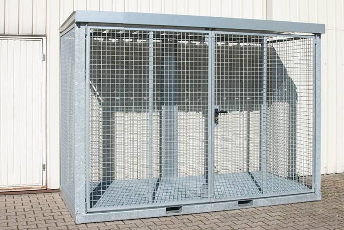 Gasflaschencontainer B3135xT1570xH2260mm verzinkt,m.Dach m.Gitterrostboden BAUER