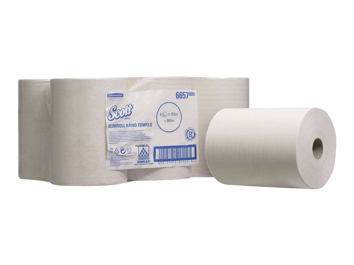 KIMBERLY-CLARK - Scott SLIMROLL - Papiertücher - AIRFLEX-Gewebe - Rolle - 165 m - weiß (Packung mit 6)