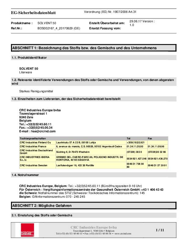 KOC SOLVENT 50 Etikettennlöser 1L - Artikel: 5412386810275