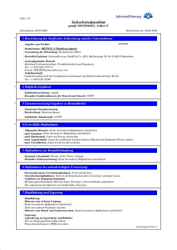Handwaschpaste Soft Care REINOL S 500ml sandlos Dose REINOL