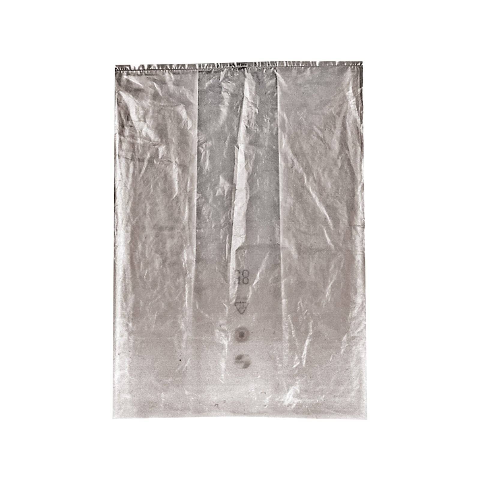 Eine schlichte, transparente Plastiktüte ohne Markierungen oder sichtbare Inhalte, die möglicherweise für allgemeine Lagerung oder Verpackungszwecke verwendet wird.