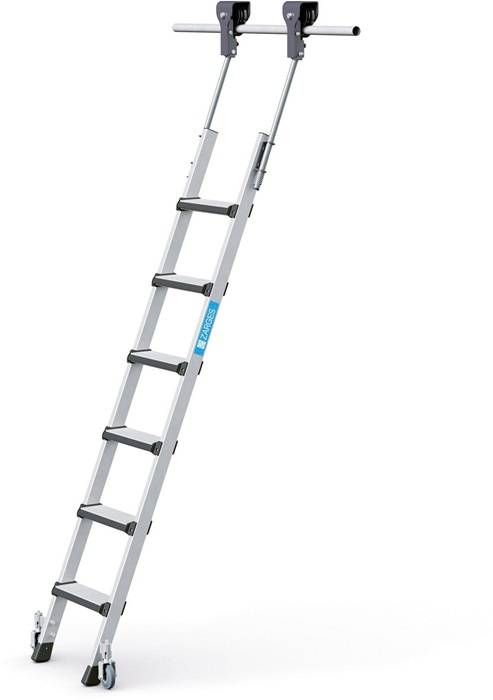 Stufen-Regalleiter Comfortstep Trec LH 6Stufen senkr.Einhäng-H.1,84-2,08m fahrb.
