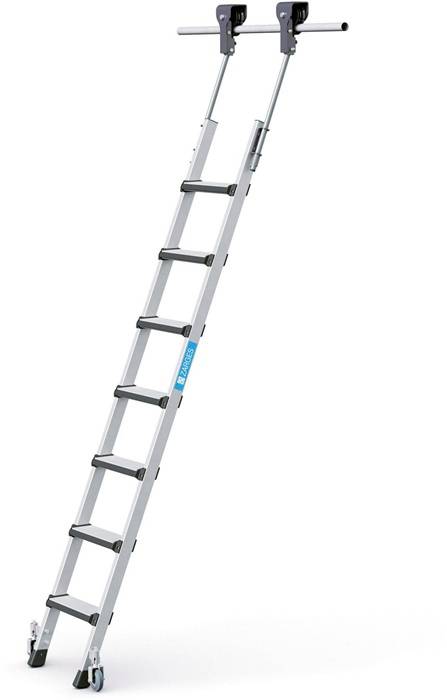 Stufen-Regalleiter Comfortstep Trec LH 7Stufen senkr.Einhäng-H.2,09-2,33m fahrb.