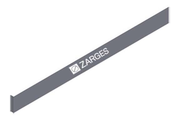 Grauer diagonaler Metallträger mit aufgedrucktem ZARGES-Logo.